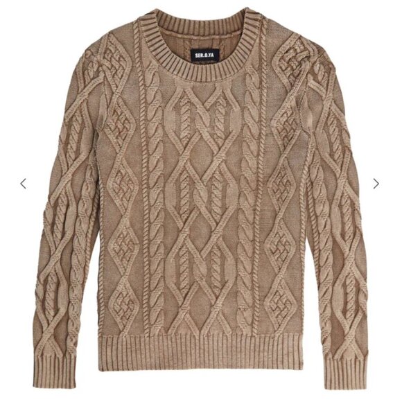 SER.O.YA Other - SER.O.YA Liam Cable Knit Sweater in Tan Acid Wash sz S